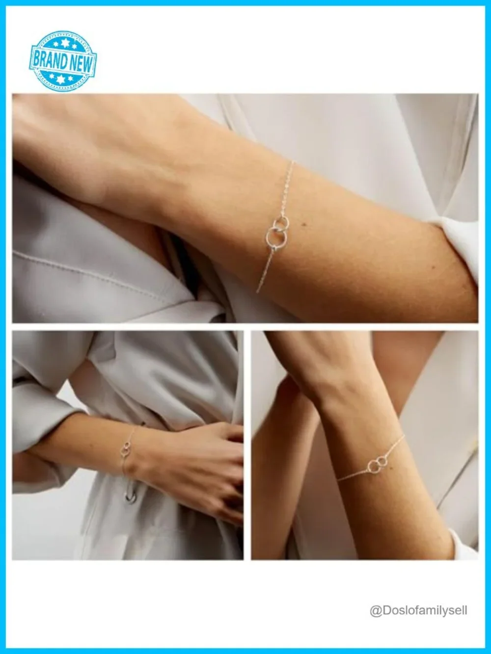 925 Sterling Silver Interlocking Circles CZ Link Bracelet Dainty Adjustable